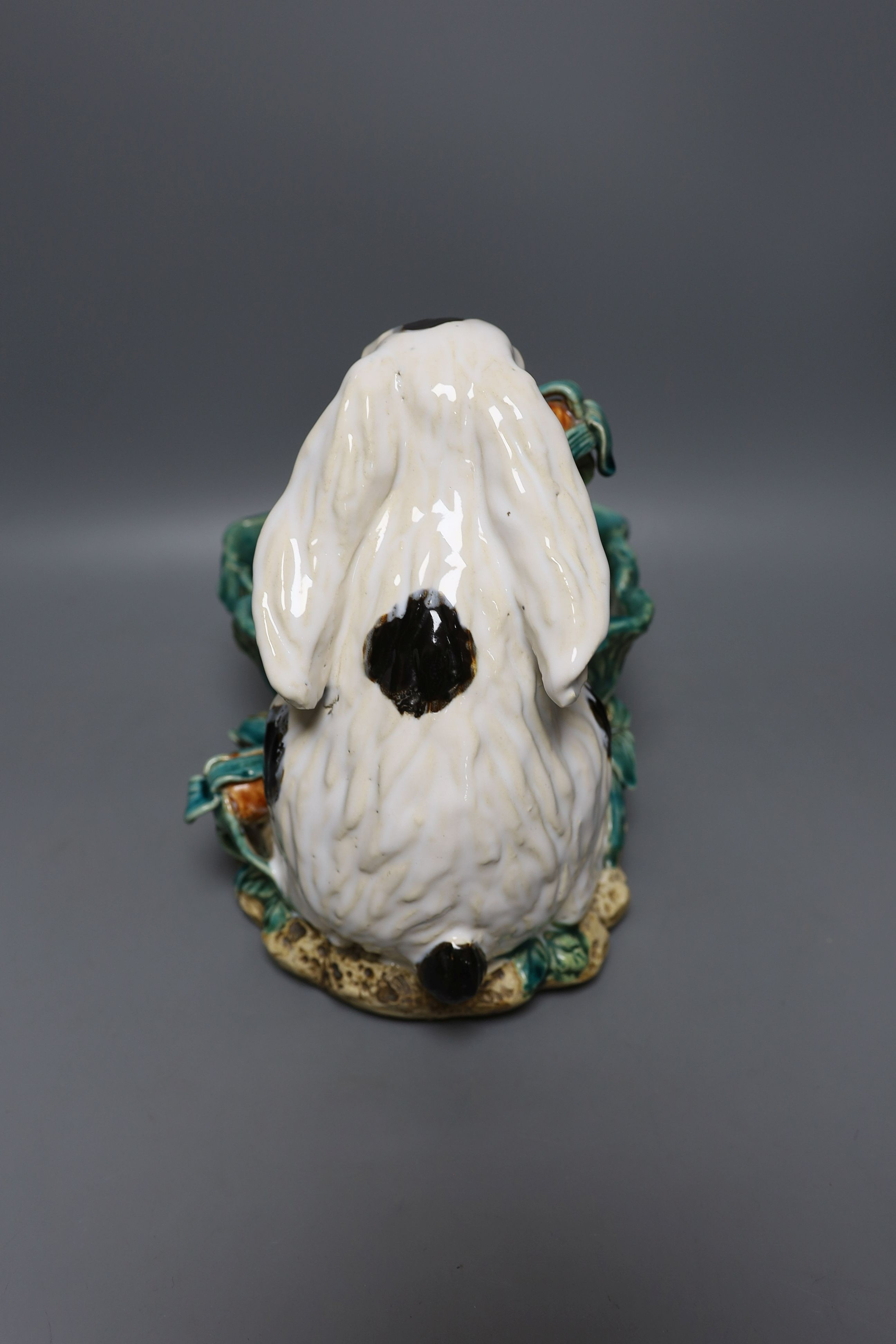 An unusual late 19th century Continental majolica 'rabbit' dish - 26cm tall